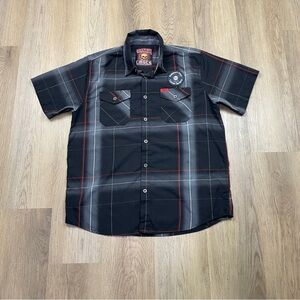 DIXXON Flannel Company Men's Shirt size L black plaid short sleeve
